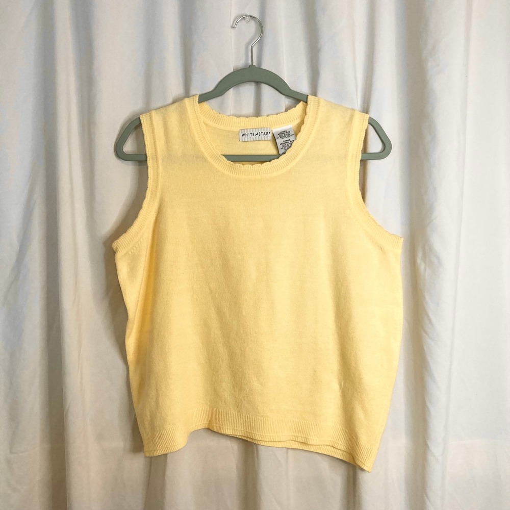 VTG 90s Butter Yellow Knit Sweater Vest White Stag Medium Coastal Grandmacore